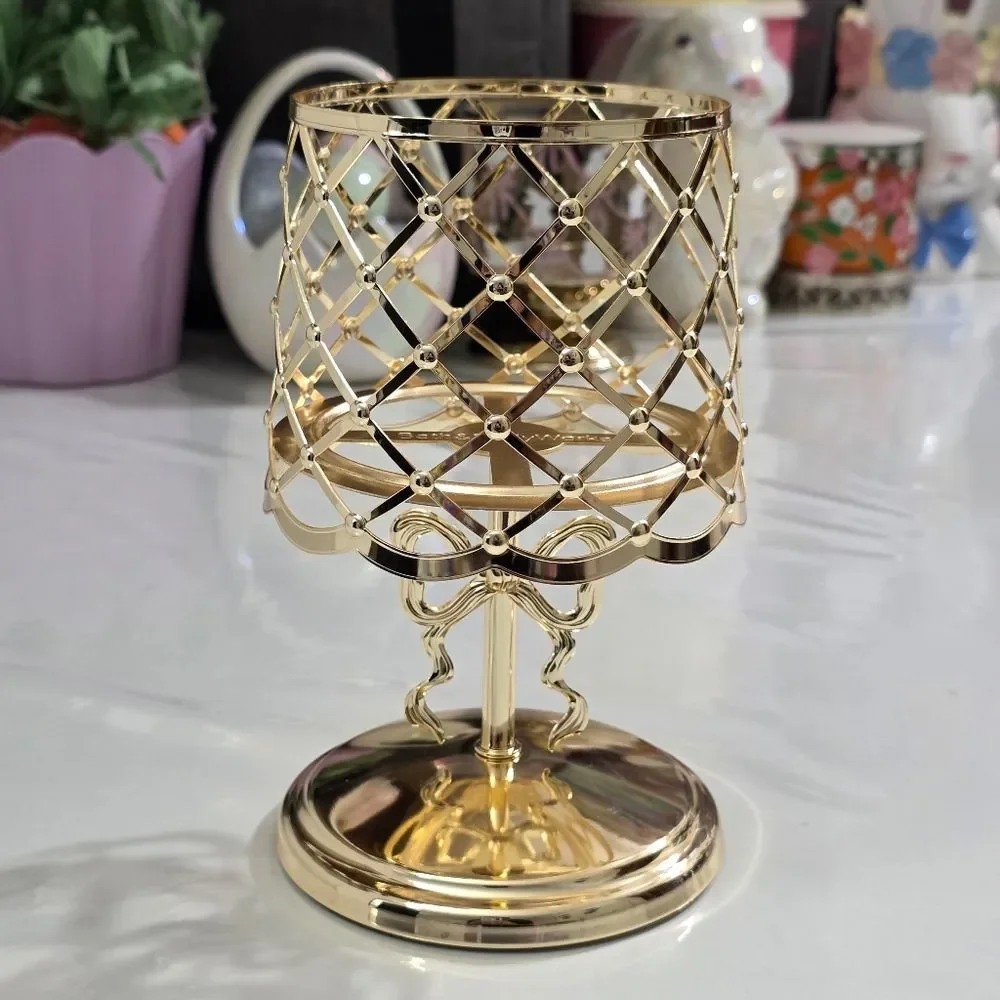 Bath & Body Works Elegant Gold Bow Lamp 3-Wick Candle Holder Fancy New RARE